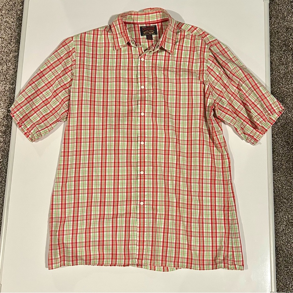 Cremieux Premium Denim Plaid Snap Button Short Sleeve Shirt, L